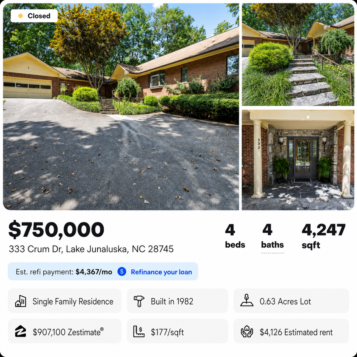Closed listing graphic for 333 Crum Drive, Lake Junaluska, North Carolina
