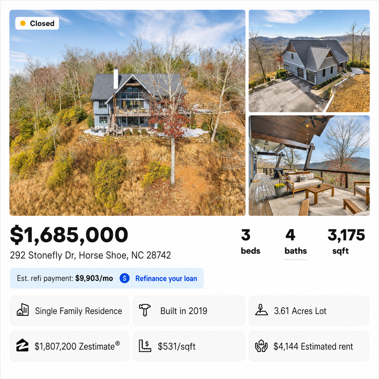 Closed listing graphic for 292 Stonefly Drive, Horse Shoe, North Carolina